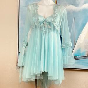 Maraya Lingerie 2 piece set Short chemise/robe Aquamarine size Small/Med